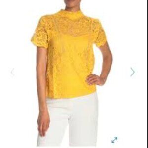 Laundry by Shelli Segal | Mustard Yellow Lace High Neck Blouse Size Medium
